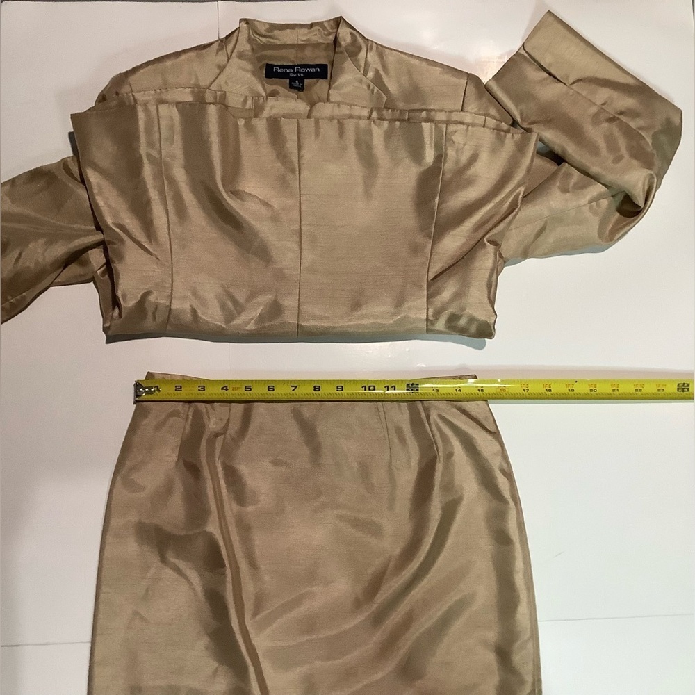 Rena Rowan satin Gold Women's Blazer and Skirt Set - Picture 12 of 15